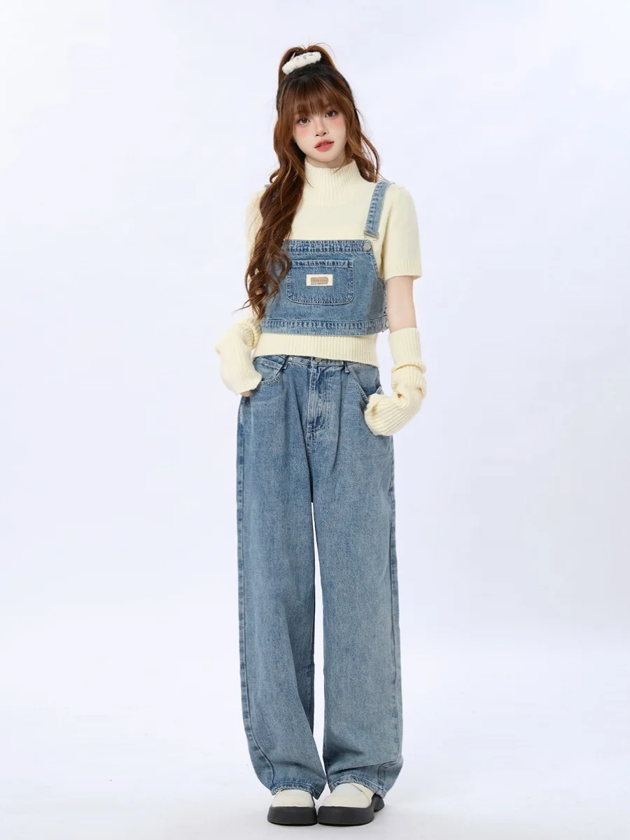 

ENJOG Весенне-летний дизайнерский женский джинсовый комбинезон с высокой талией, прямым кроем, свободной посадкой, без бретелек, модный, облегающий...