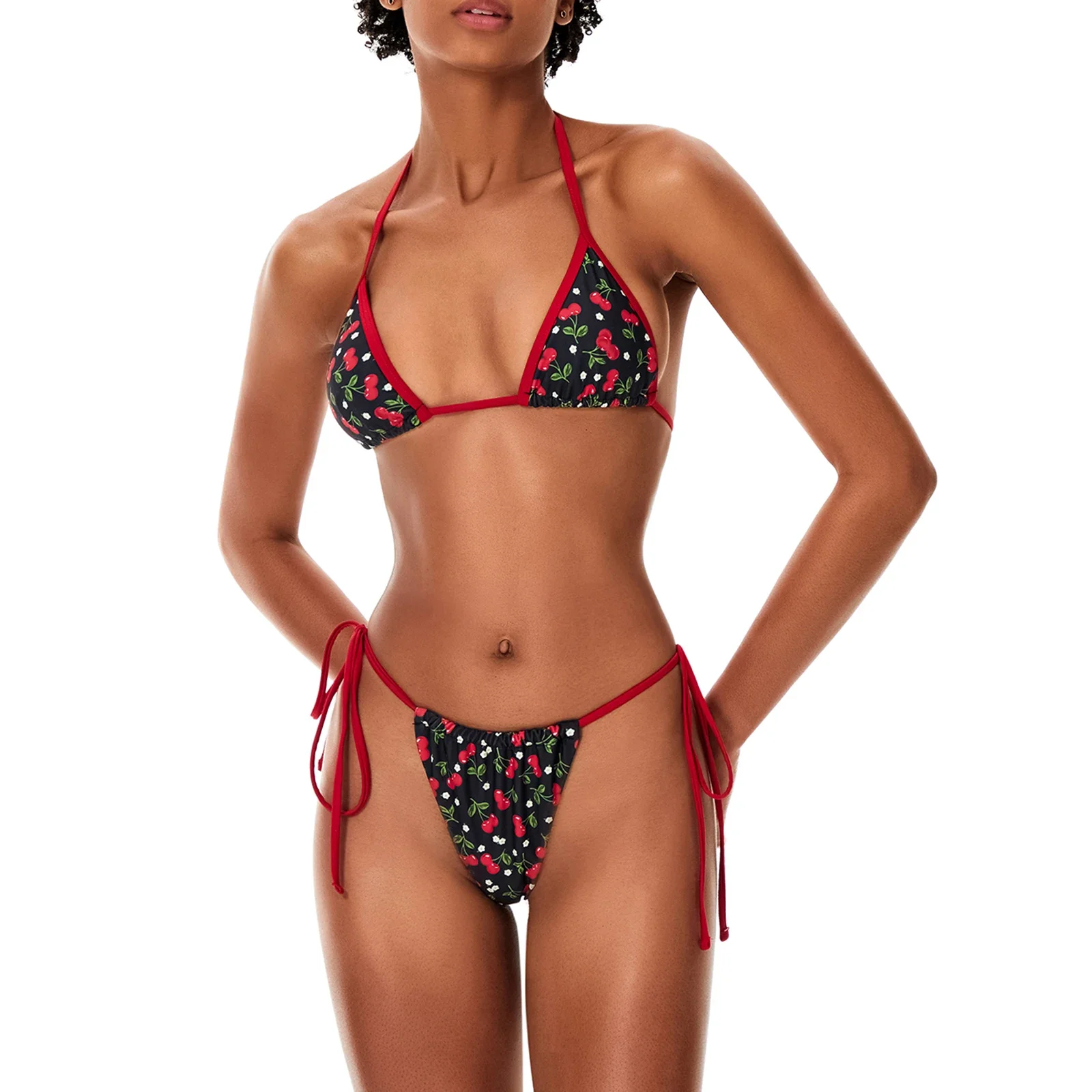 

2024 Fashion Women Two Piece String Bikini Set Floral Leopard Print Halter Side Tie Triangle Thong Swimsuits Bathing Suit