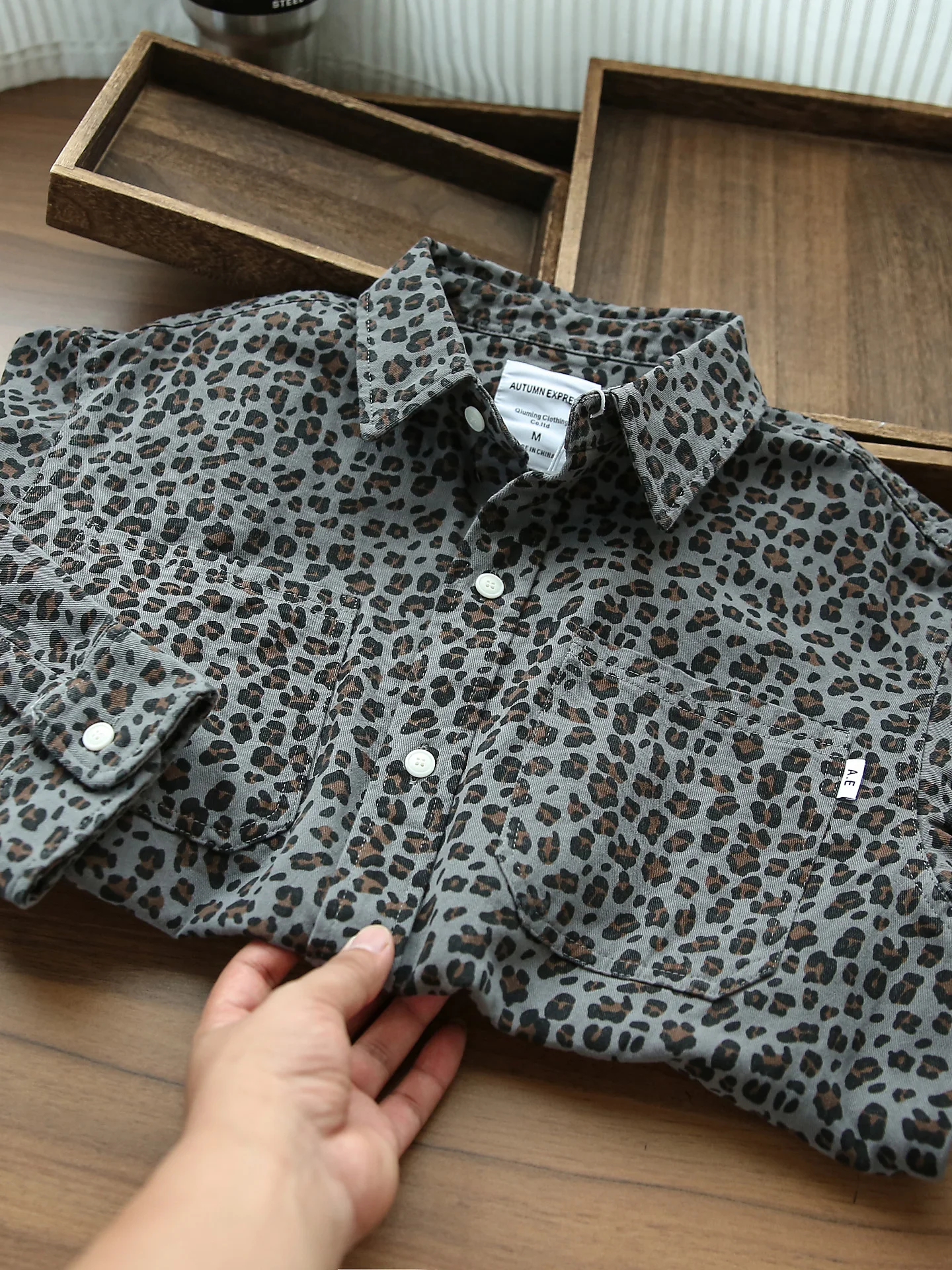 

Retro American Camouflage Leopard Print Long Sleeve Men's Cotton Casual Shirt Washed Loose Fit Autumn New Style Fashion Top