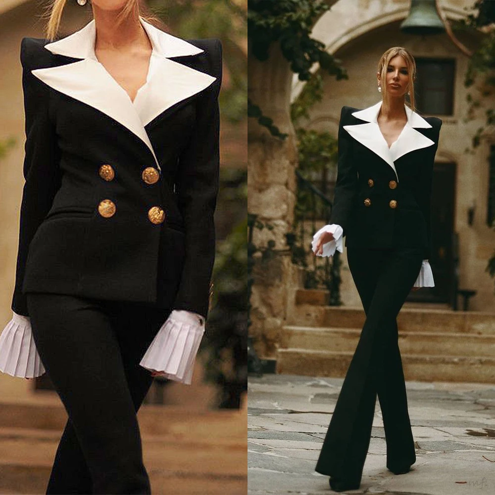 Unique Designer Women Blazer Sets 2 Pieces Peaked Lapel Formal Wedding Tuxedos Prom Dress Custom Made Long Dress