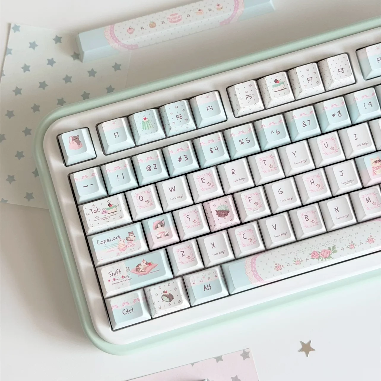 

Cat Mint Theme Keycaps Set PBT Sublimation Cherry Profile Custom Original Handmade Keycaps for Mechanical Keyboard Accessories
