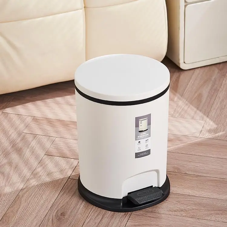 Small Household PP Material Pedal Trash Can with Lid Double Layer Inner and Outer Bucket Design for Kitchen Bathroom Office