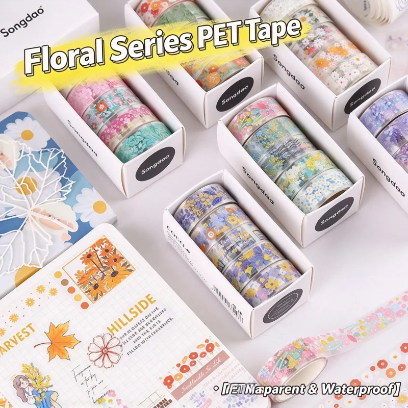 5 Rolls Romantic Floral Handmade Tape Cute DIY Decoration And Paper Tape Student Stationery Tape Gift Tape