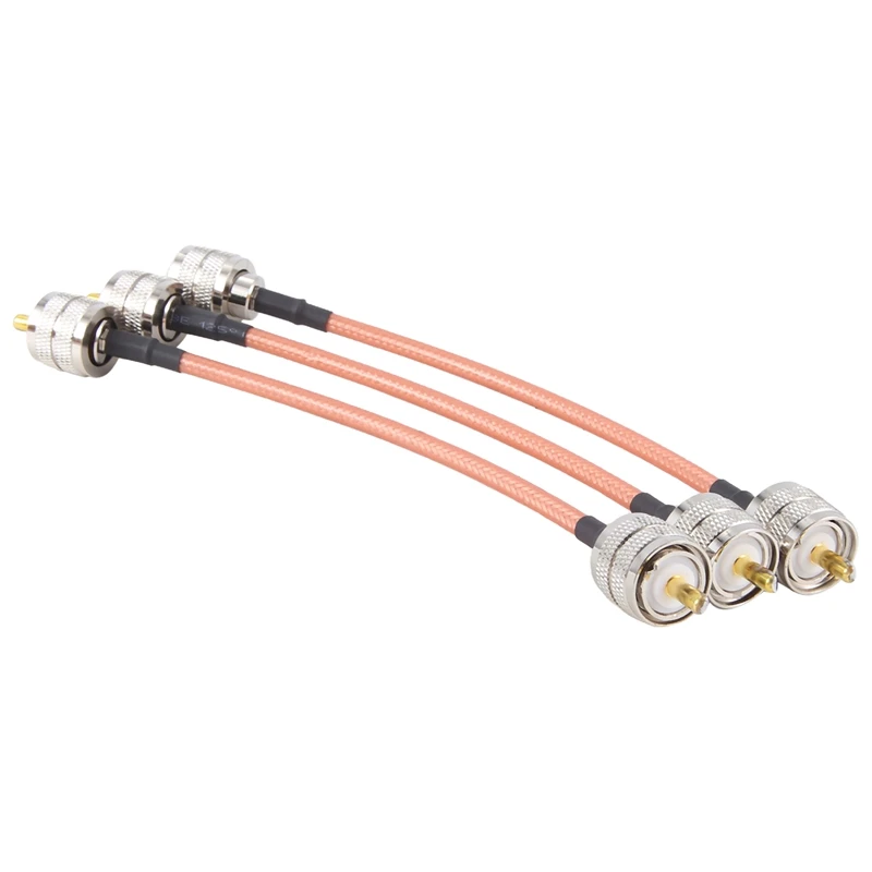 3Pcs RG142 UHF PL259 Male Plug To PL259 Male Plug Crimp Connector RF Pigtail Coax Jumper Cable Wire Terminals 15Cm