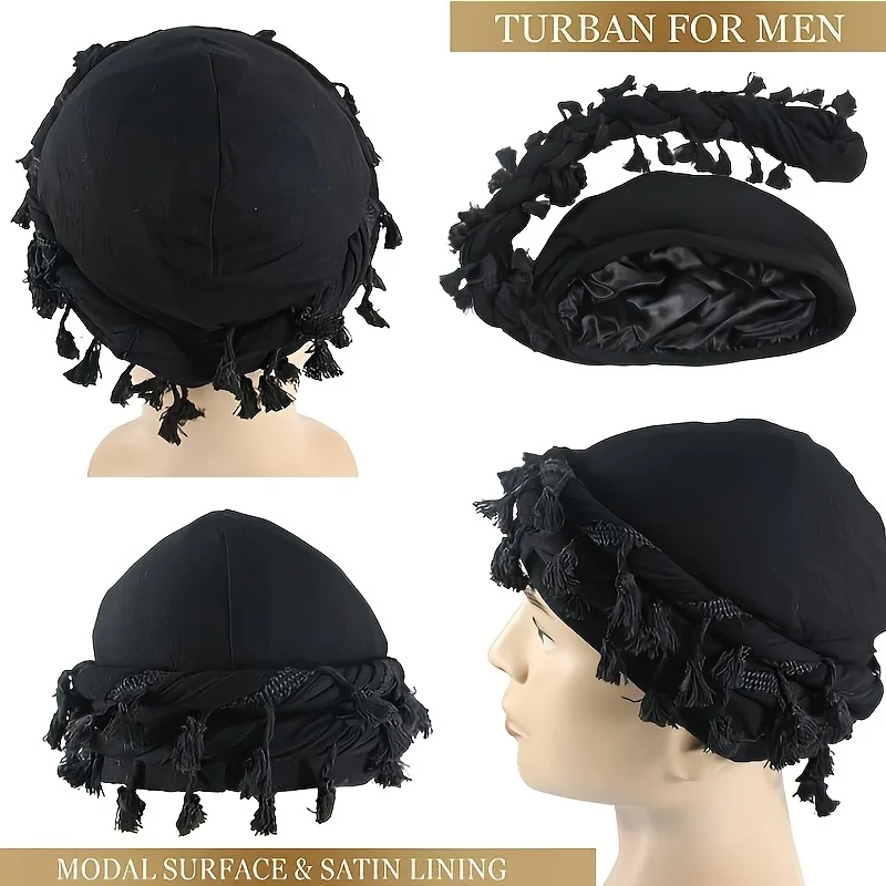 Vintage Twist Turban Head Wraps for Men Stretch Modal And Satin Turban Scarf Tie for Hair Drawstring Closure, and Machine Washab