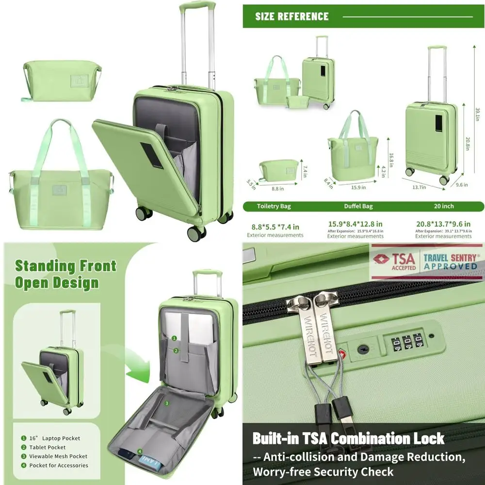 

Front Open Pocket 20 Inch Carry-On Luggage with ABS+PC Material, Spinner Wheels, TSA Lock, and YKK Zipper - Lightweight Travel S