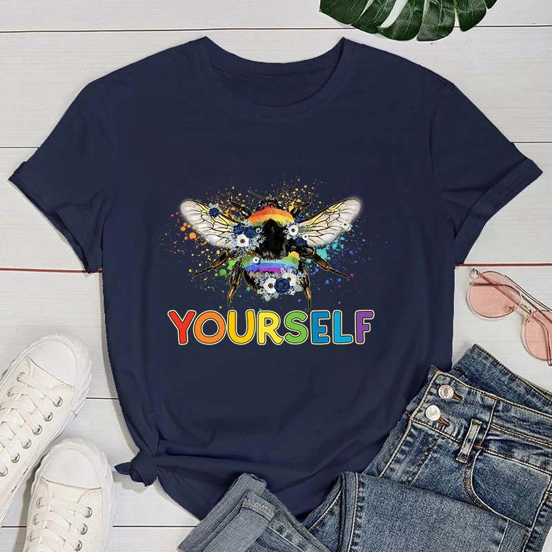 

(Premium T-shirt)Lgbt Bee Yourself Letter Printed T-Shirts Fashion Harajuku Women Summer Tee Shirt Female Casual Short Sleeve