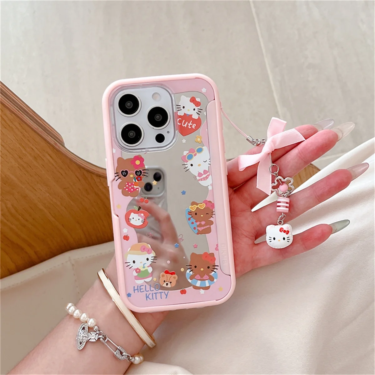 

Sanrio PU Flip Phone Case For iPhone 16 15 14 13 Pro Max Cute Cartoon Hello Kitty Shockproof Cover with Card Slot