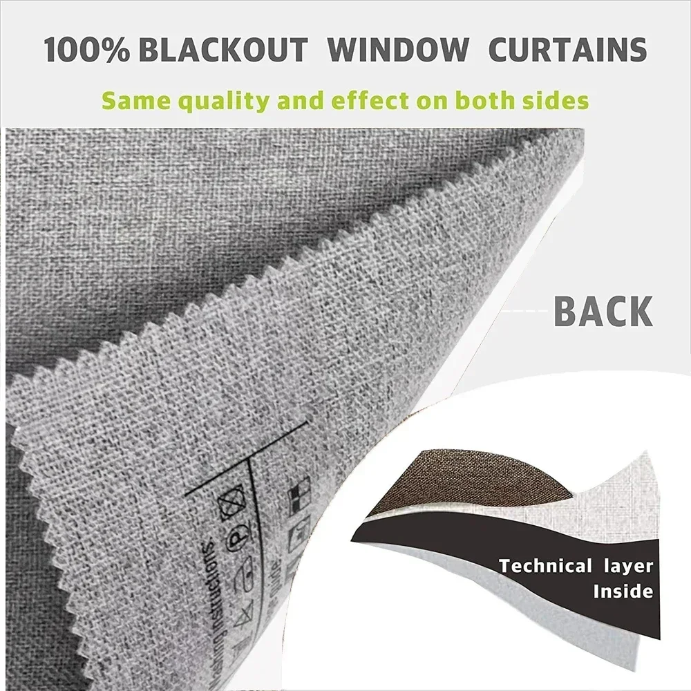 100% Blackout Both Sides Linen Curtains for Living Room Bedroom Waterproof Garden Thick Curtains Drapes Window Curtain Panels