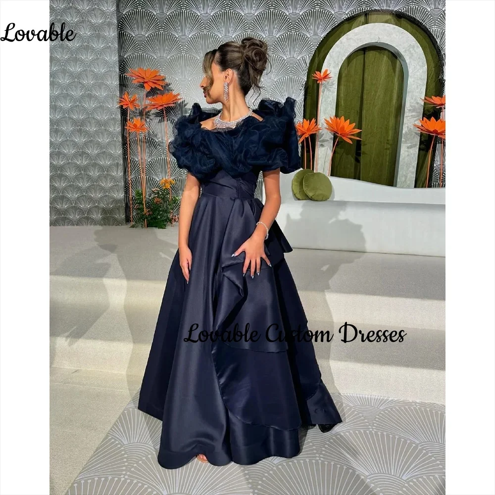 

Customized Dress Women Elegant Luxury Short Sleeves Prom Dresses Floor-Length Ruffle Zipper Up A-Line Formal Occasion Dresses
