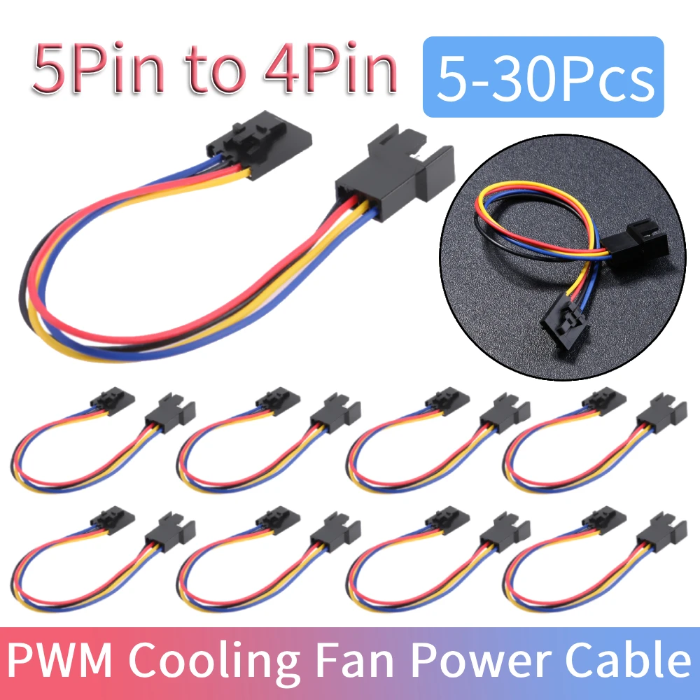 5-20Pcs 5Pin to 4Pin PWM Cooling Fan Power Cable for Dell PC Fan Connector Adapter Converter Extension Cable Wire for Dell