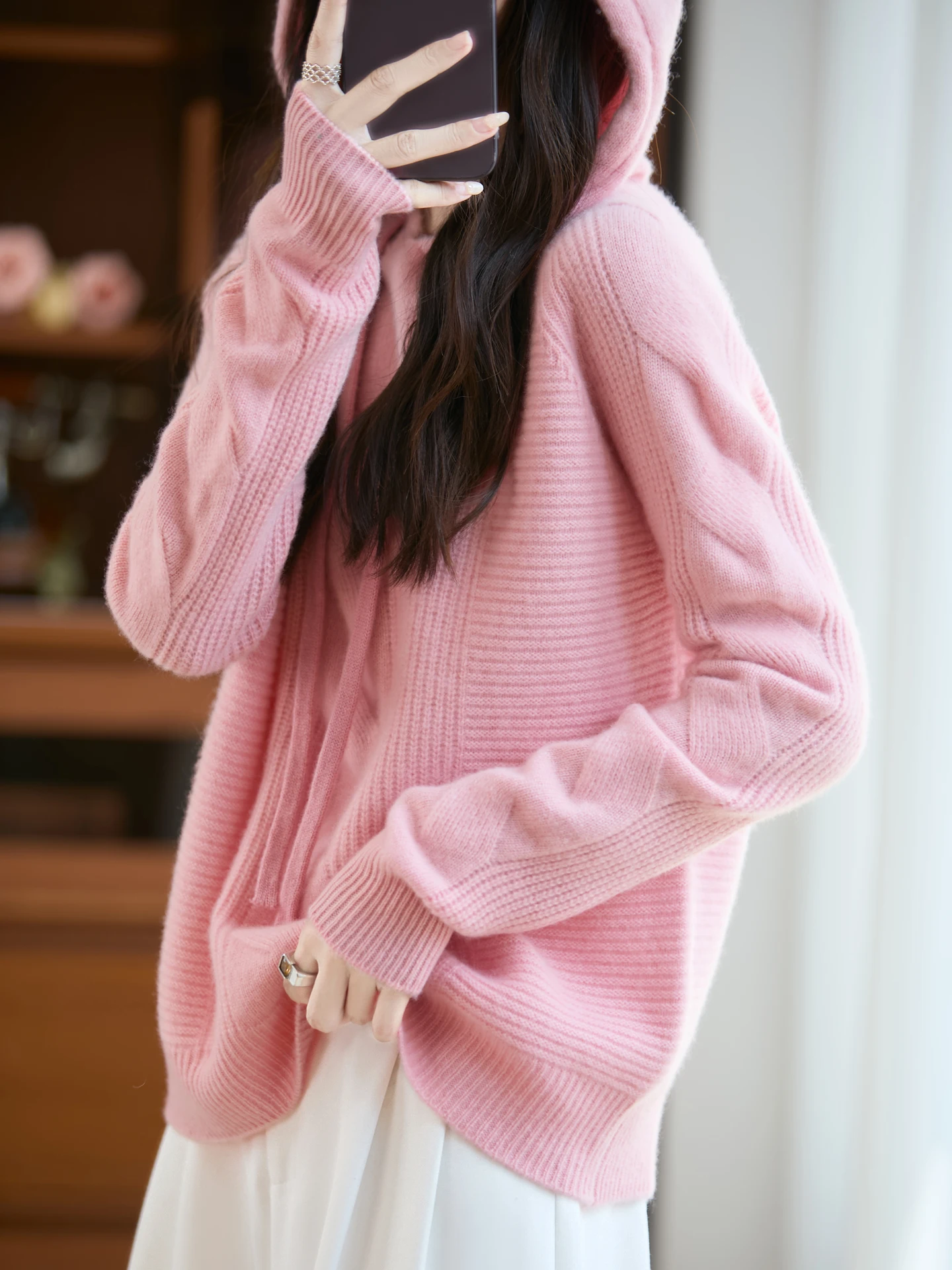 

Женский свитер-худи TLOML из 100% кашемира, крупной вязки, повседневный, свободный, утепленный, из кашемирового трикотажа, для осени и зимы, мягкий топ