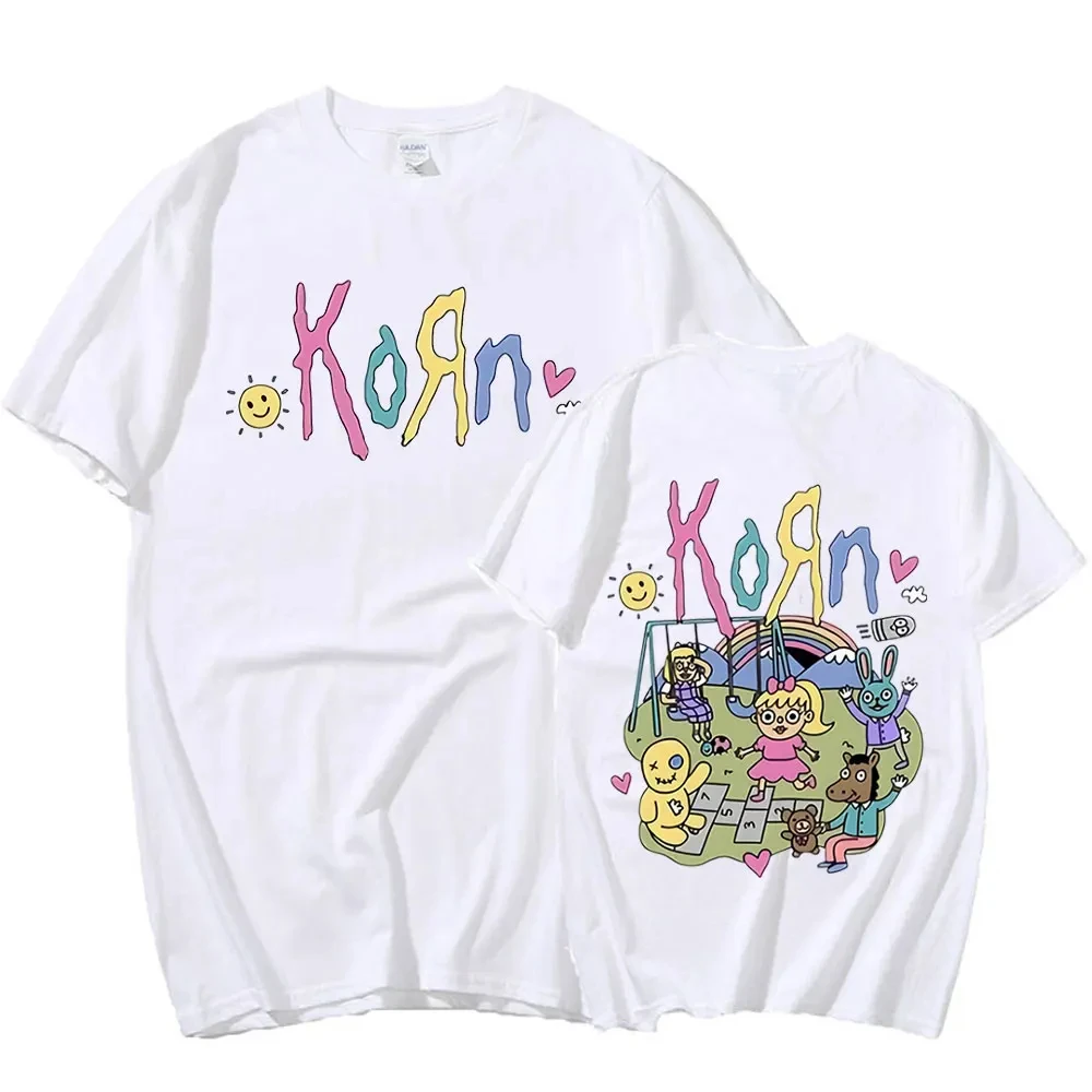 Camisetas de manga corta para hombre, Camisa de algodón con estampado de álbum de música, banda de Rock de dibujos animados Korn, ropa de calle