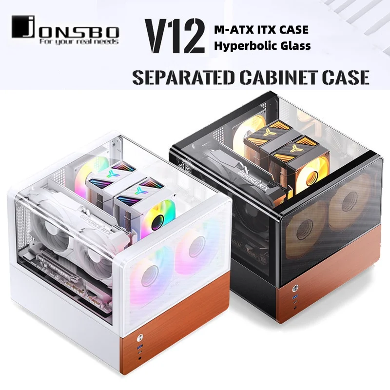 Jonsbo V12 MATX Desktop Computer Case Hyperbolic Glass Seaview Room ATX Power Supply Type-c Interface PC Mini Side View Case