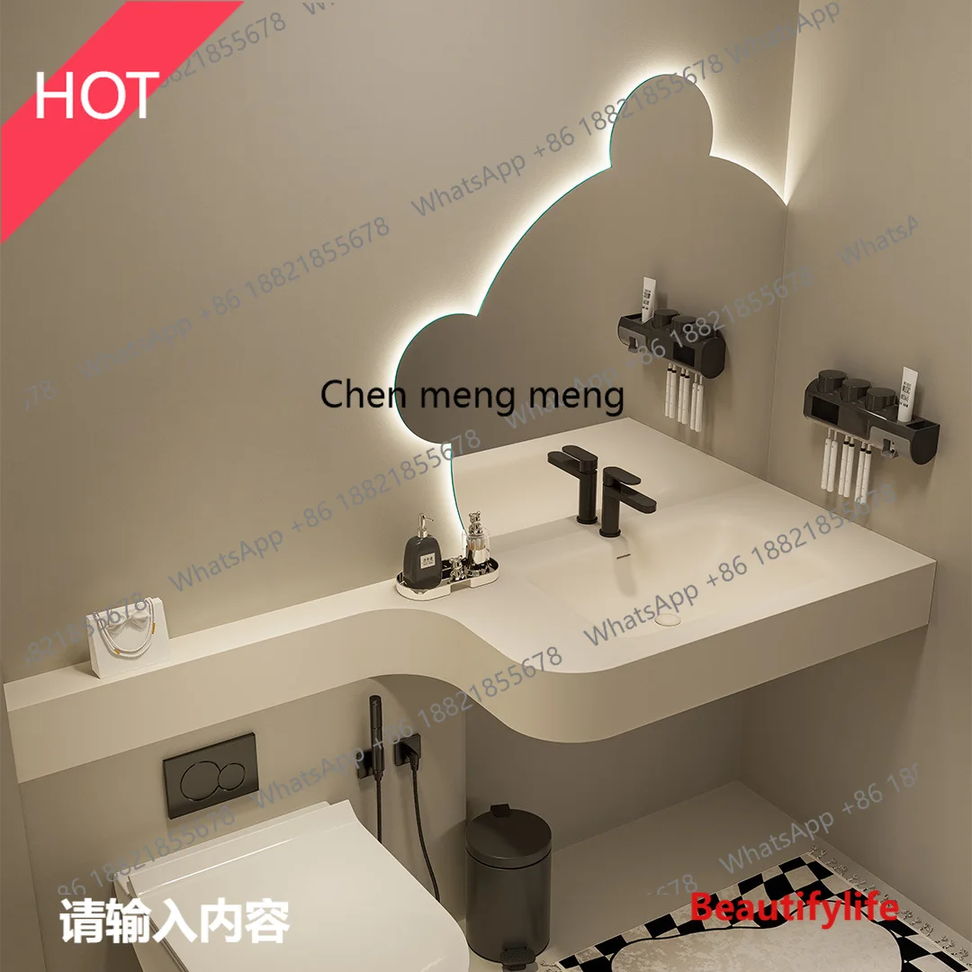 M45 Cream Style Corian Integrated Basin Countertop Bear Mirror Bathroom Cabinet Combination Wash Table