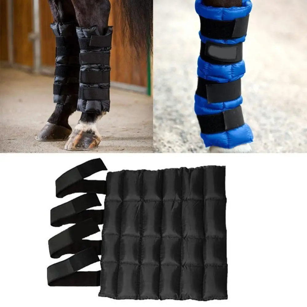 Bota de hielo negra para caballos, Protector de pierna ecuestre, reutilizable, ajustable, paquete de frío de hielo para caballos, almohadilla de enfriamiento