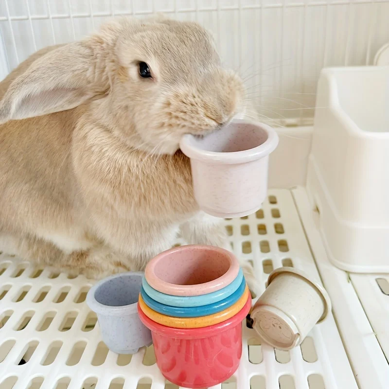 8pcs Stackable rabbit cups, colorful small animals rich toys, interactive snacks hidden games, suitable for rabbits, hamsters