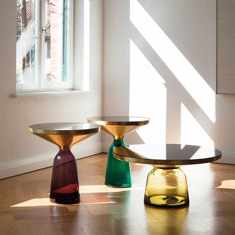 Design: small apartment, living room, bedside table, sofa side, coffee table, indoor round glass, Nordic coffee table Hot sales