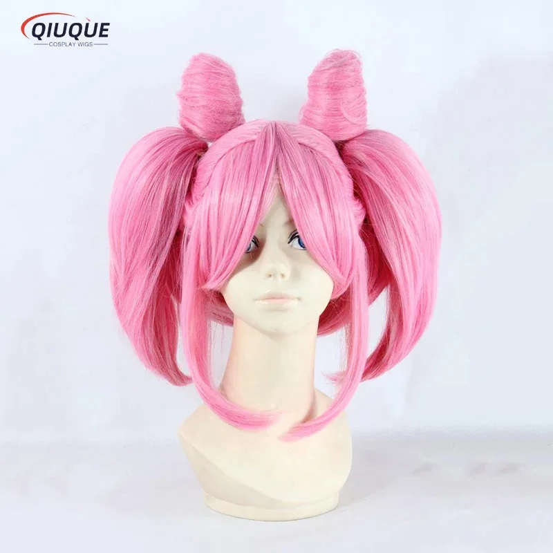 2025 yiyi 세일러 치비 우사 치비우사 가발 짧은 핑크색 포니테일 클립 포함 내열성 합성 헤어 코스프레 + 가발 캡