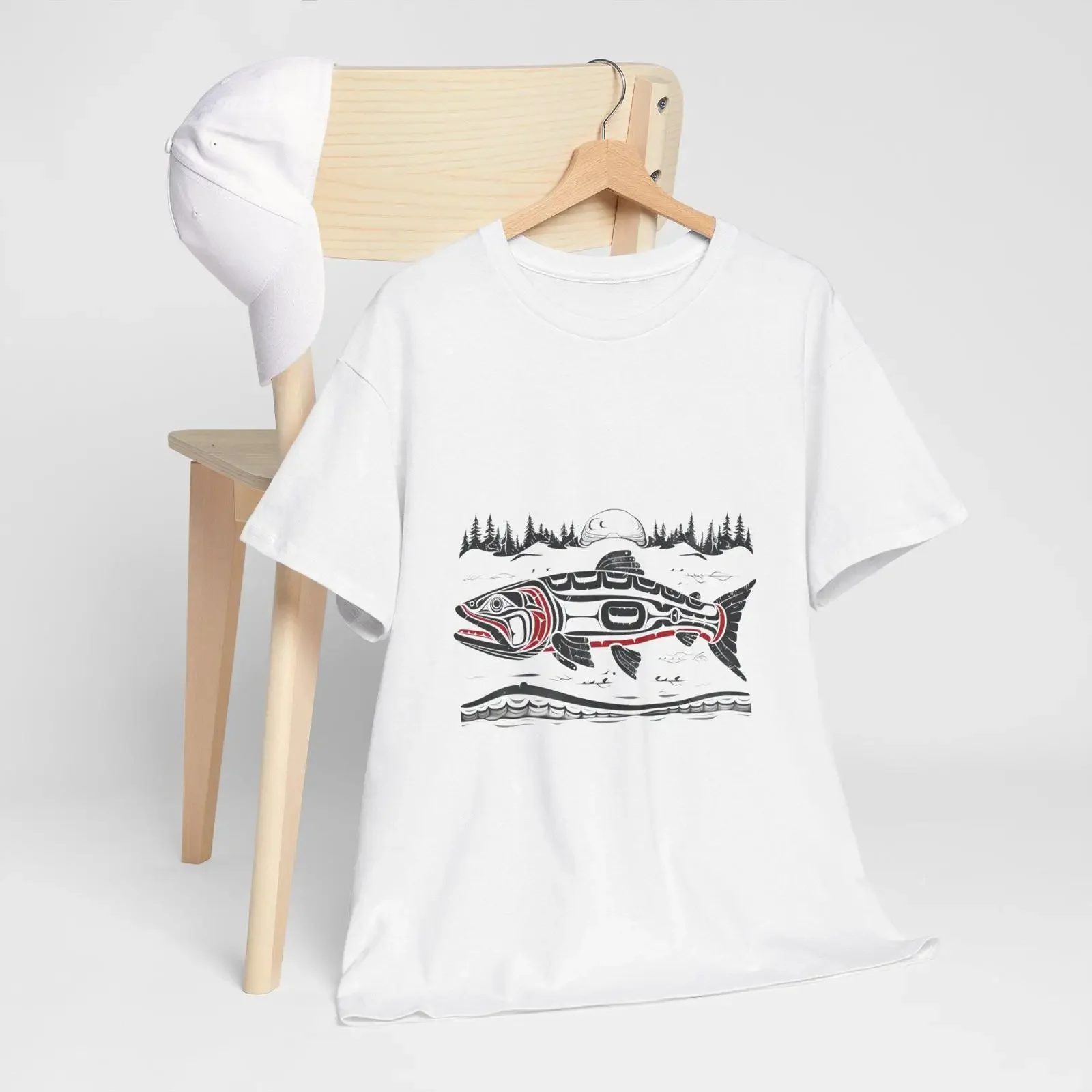 Haida Salmon Indigenous Art T Shirt Pacific Northwest Native Style Fish Fishing Lover Nature Casual  vintage Washed homme