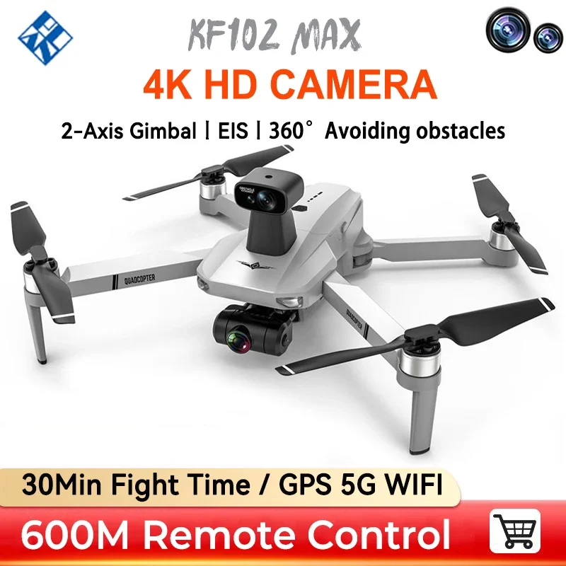 KF102 Max Drone Camera 2-axis Gimbal Brushless Gps Quadcopter 5g Wifi Fpv Rc Helicopter Hd 4k Dual Camera 2.4g Frequency Drone