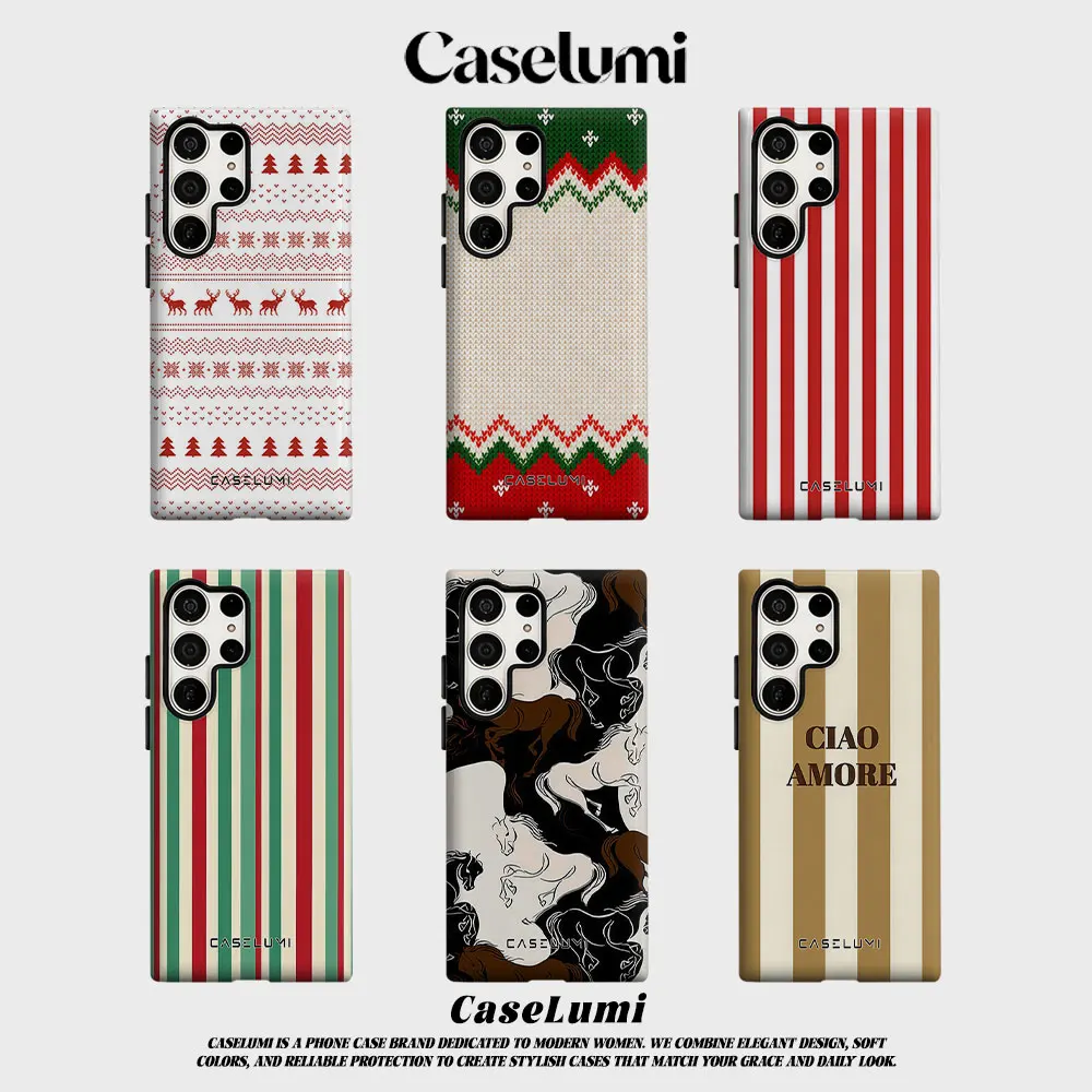 Christmas elk For Samsung Galaxy Phone Case S23 S20 S25 FE S24 Plus S26 Ultra 2-IN-1 Shockproof Bumper Hard PC