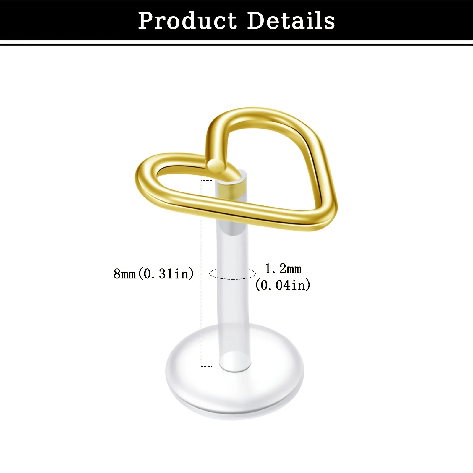 Ear Bone Studs, Heart-shaped Flat Lip Studs, Stainless Steel UV Transparent Flower Ear Studs, Fashionable Piercing 1-10PCS