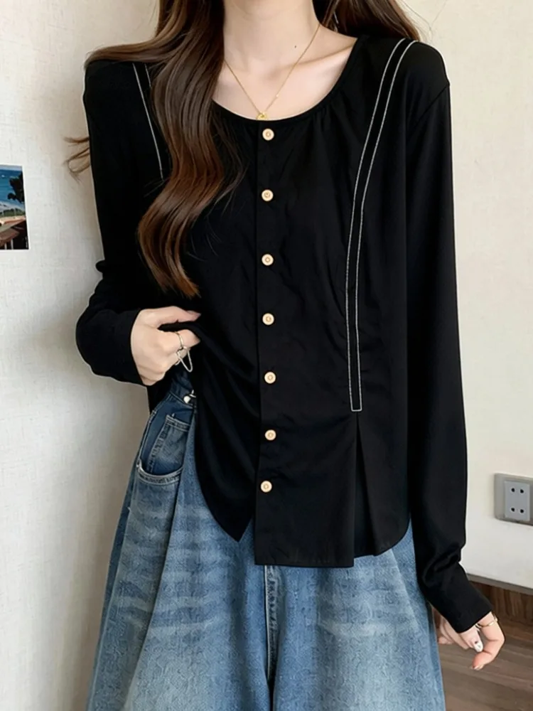 

Ele Long Sve Women's irt plus Size Design Spring Faion Slimming Versatile Top for Various Ocns by Huang Qian Er