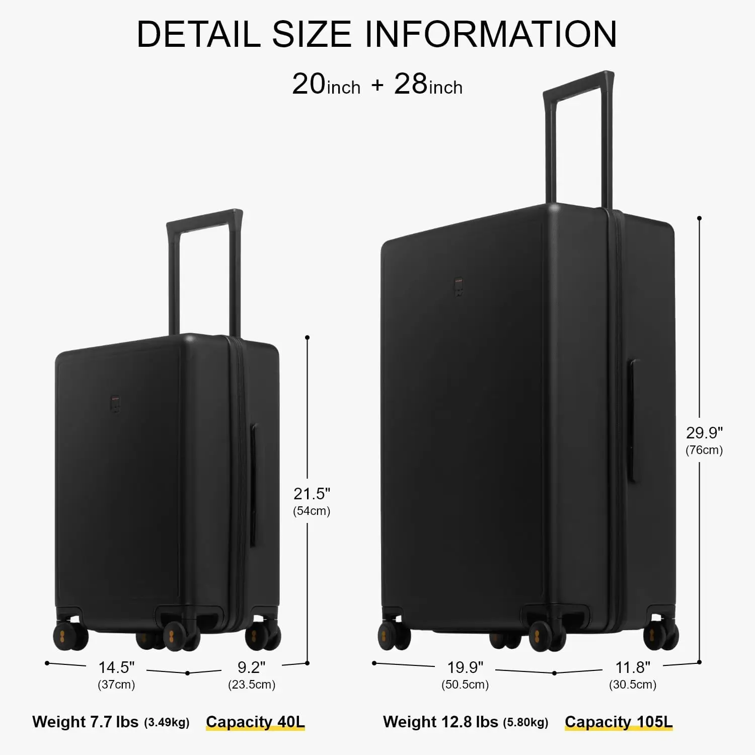 LEVEL8 Elegance Matte Luggage Set, 20 Inch Carry on Luggage, 28 Inch Large Luggage Lightweight Hardside Suitcase With Spinner