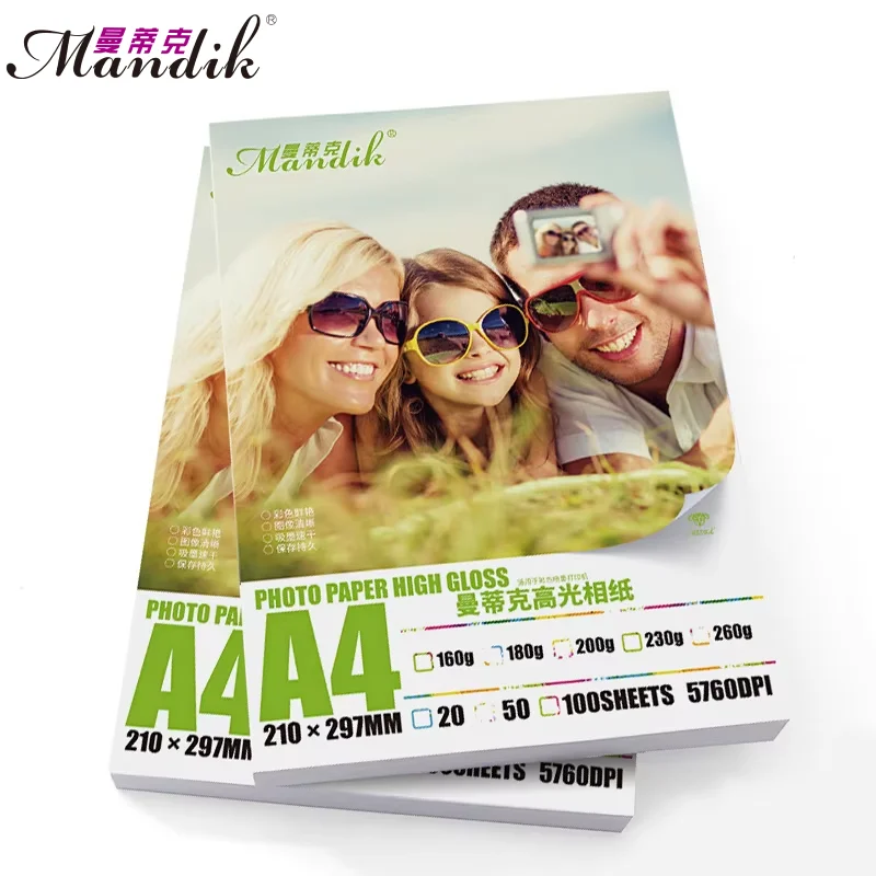 

Premium 180gsm A4 Cast Coated High Glossy Photo Paper – Vivid Color Inkjet Printing Paper