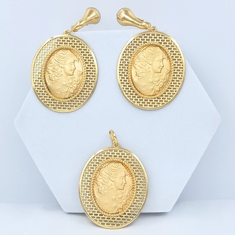 Dubai Jewelry Sets Gold Plated Necklace Drop Earrings For Women High Quality Copper Wedding Party Jewellery