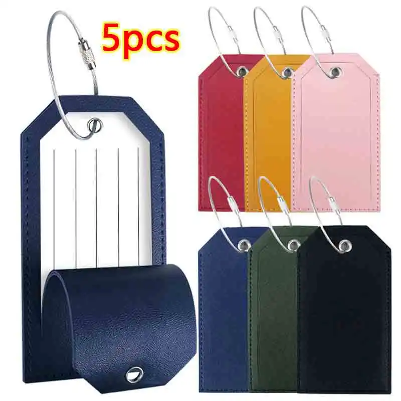 

Women Men Luggage Tags For Suitcases Travel Accessories Fashion Solid Color PU Leather Suitcase Bag Label Tag Name ID Address