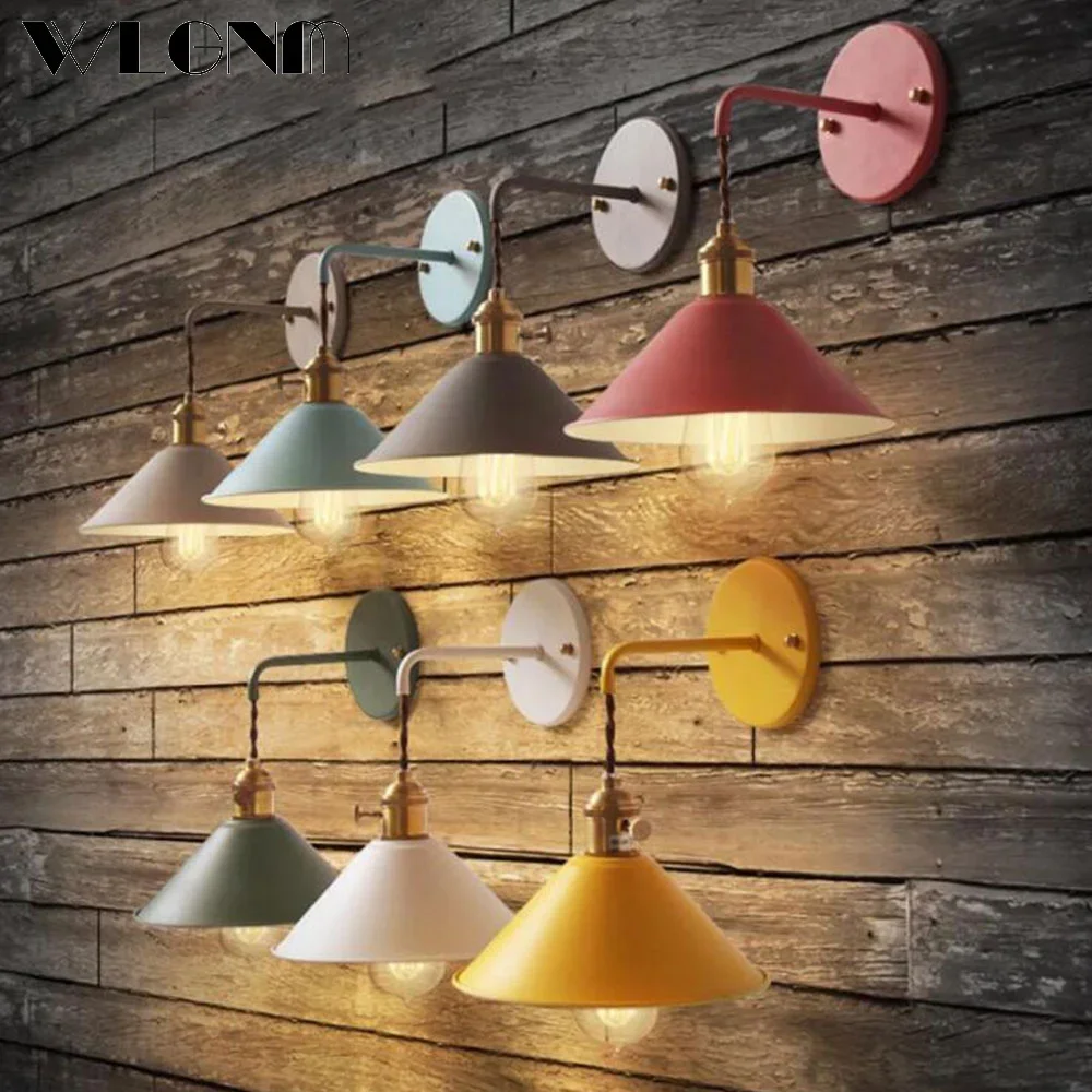 Retro Wall Lamp Vintage Colorful Wall Light Living Room Study Bedroom Home Lighting American Loft Wall Lamp Light WIth Switch