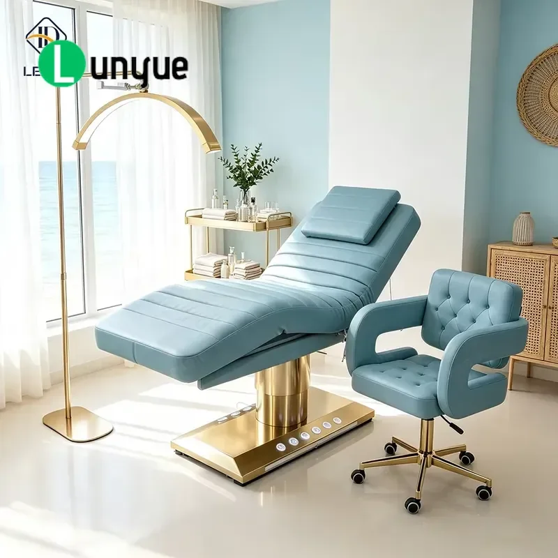 Three Motor Electric Eyelash Bed Adjustable Heated Massage Beauty Table Two Color Facial Platform for Spa Treatment