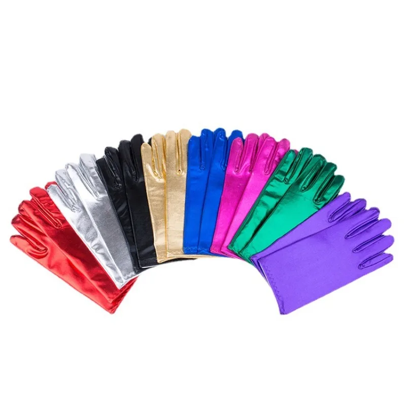 Guantes cortos de cuero para hombre y mujer, manoplas brillantes de color dorado y plateado, a la moda, para fiesta y escenario