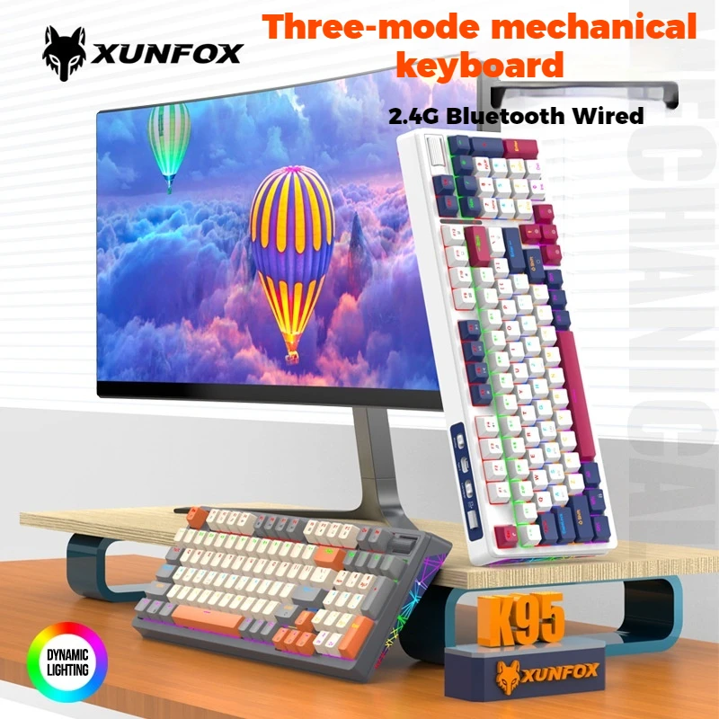 

XUNFOX K95 Wireless Mechanical Keyboard Hot Plug 96 Key Three Mode Desktop Laptop Office Game Gasket Structure Key RGB