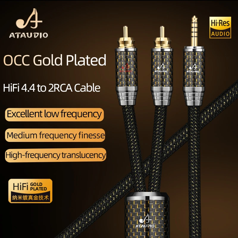 ATAUDIO Hoge Kwaliteit OCC vergulde 4.4mm naar 2RCA Kabel voor Hoofdtelefoon Luidspreker Versterker 4.4mm Jack naar 2RCA Mannelijke Kabel