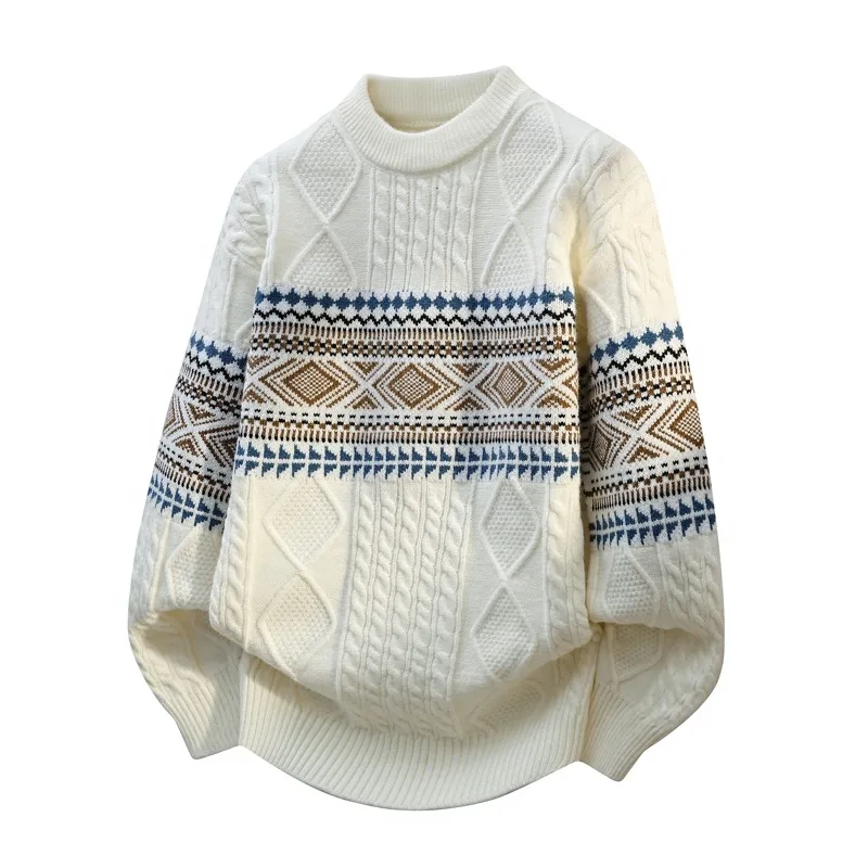 

Новый стильный мужской пуловер с вышивкой, зимний теплый вязаный свитер с круглым вырезом, высококачественный модный пуловер большого размера для мужчин, мужской топ