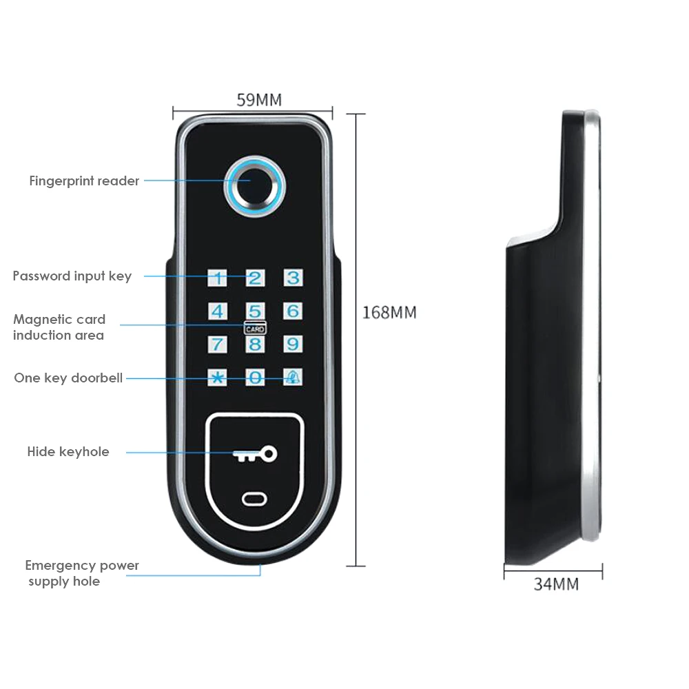 Bluetooth Tuya App Fingerprint Smart Door Lock Gate Password RFID Card Rim Bolt Lock Electronic Door Lock