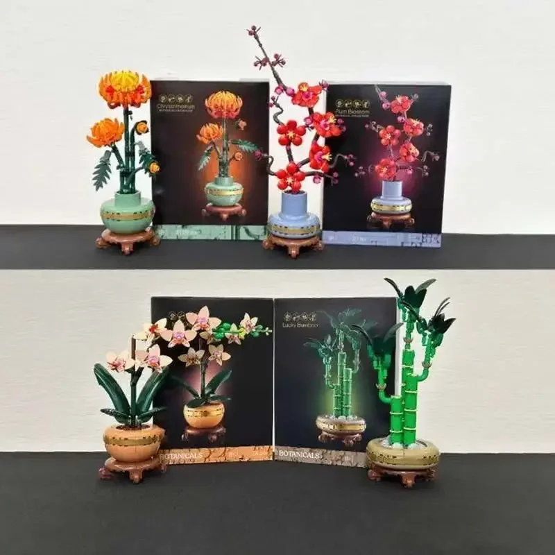 زهر البرقوق الحلي أقحوان Fugui الخيزران بنة نموذج النبات نموذج الديكور اللعب الطوب للطفل الكبار الهدايا