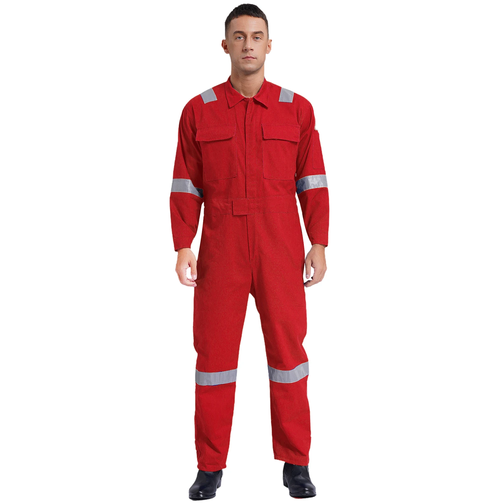 #M-6XL Adult Unisex 100% Cotton Work Overalls Reflective Strips Multi-pocket One-piece Jumpsuit Dustproof Dungarees Coveralls