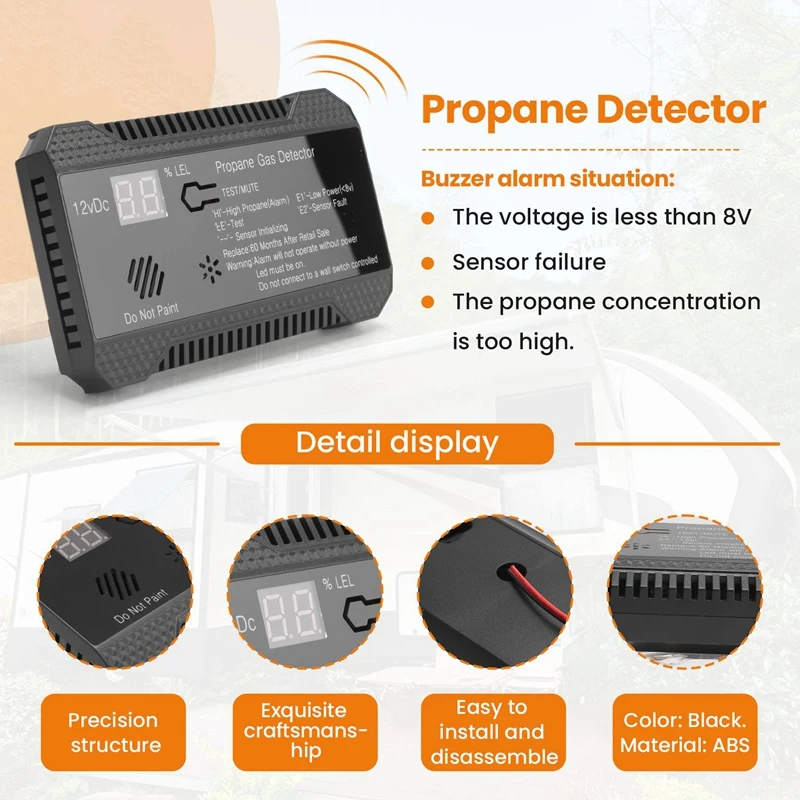 Propane  12V LPG Natural Gas Sensor Leak Alarm 85DB Siren For Car RV Home Digital Propane Tester Meter