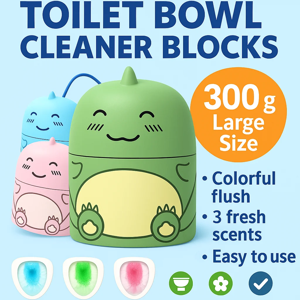 

Dinosaur Toilet Bowl Cleaner Block 300 g Large Size, Colorful Flush Automatic Toilet Tank Cleaner, Ocean Jasmine Peach Scent Deo