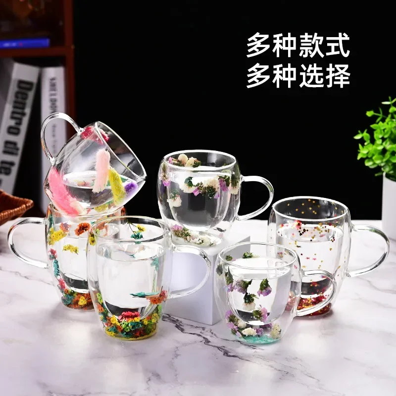 New Creative Luminous Double-Layer Good-looking Household Thermal Shielded Coffee Cup Milk Cup Good-looking Transparent Glass