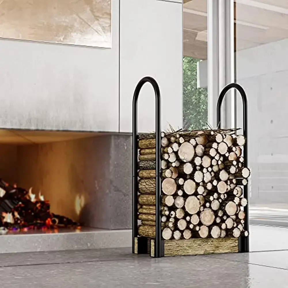 قابل للتعديل الصلب سجل حامل أرفف داخلي في الهواء الطلق الحطب تخزين الرف عدة 42 "H الثقيلة مسحوق أسود المغلفة الحديد توسيع #3