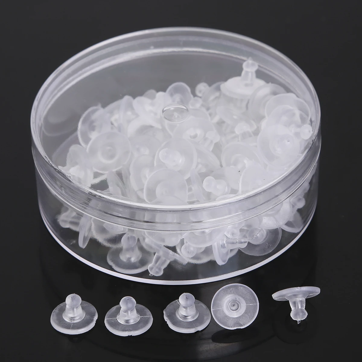 100 Teile/schachtel Klare Silikon Gummi Ohrring Stopper mit Aufbewahrungsbox Ohrring Stopper Kugel Rohr Ohrstöpsel Kapenschmuck materialien