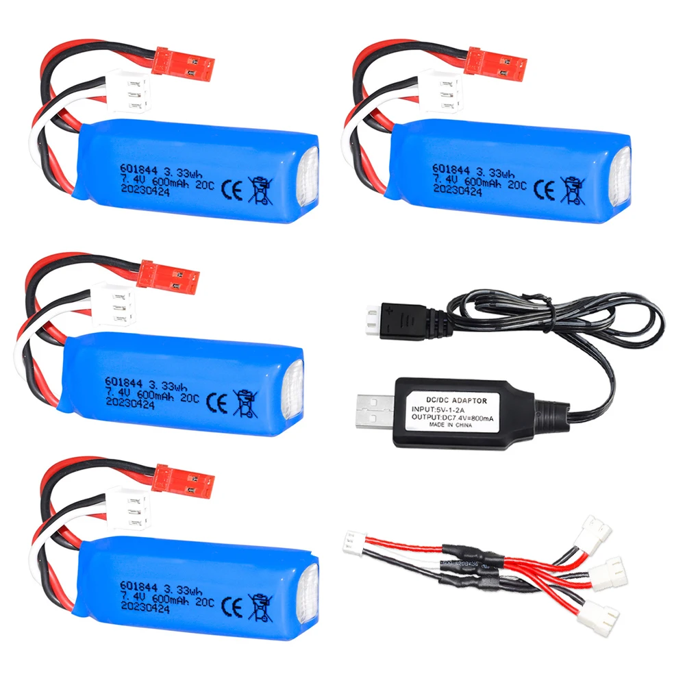 7.4V 600mAh Lipo Batterij en USB Lader voor WLtoys K969 K979 K989 K999 P929 P939 RC Auto speelgoed accessoires 2S 7.4v 601844   Batterij