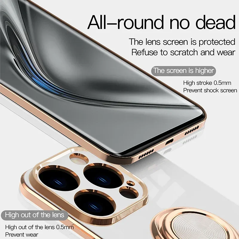 Luxury Plating TPU Case For iPhone 16 15 14 13 12 11 Pro Max XS 8 7 Plus SE 2020 2022 16Pro 15Pro 14Pro Cover With Ring Holder