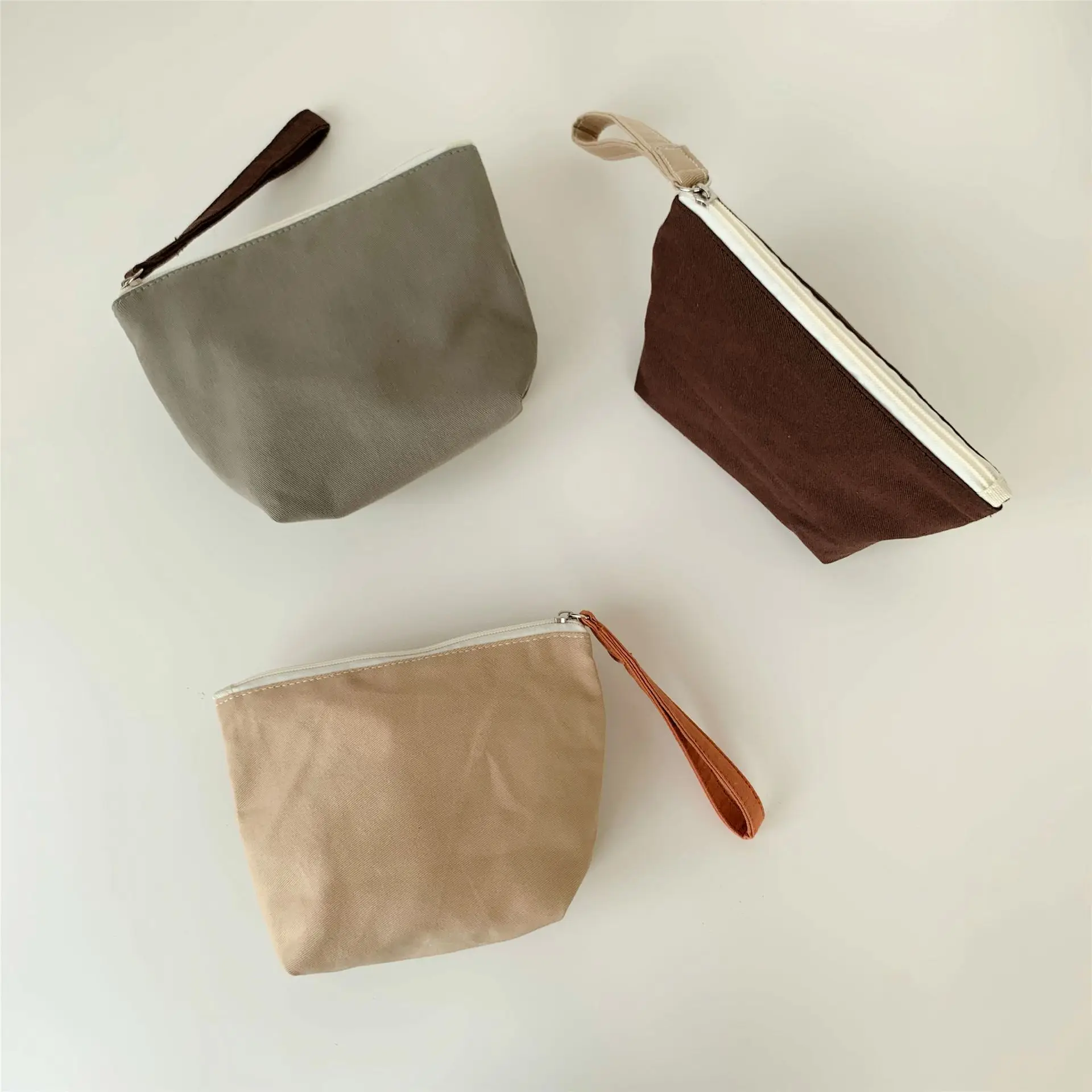 Canvas Handheld Makeup Bag Cotton Small Bag Solid Color Storage Washroom Bag Travel Portable Korean Lazy Style Minimalism Coffee