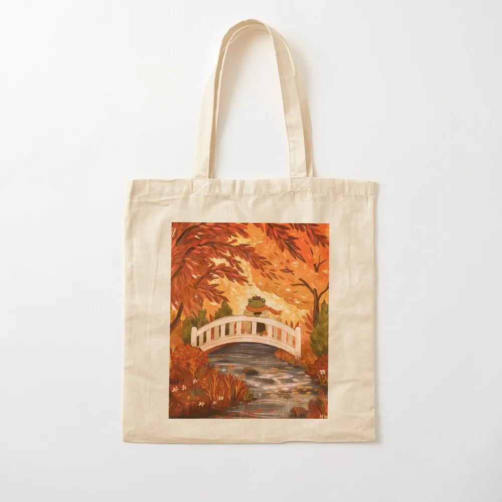 Forlorn Frog in Fall Tote Bag Canvas stote bag shopping bags foldable Women bags